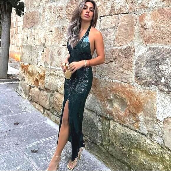 VIRAL ZARA SEQUIN DRESS GREEN - Picture 4 of 16
